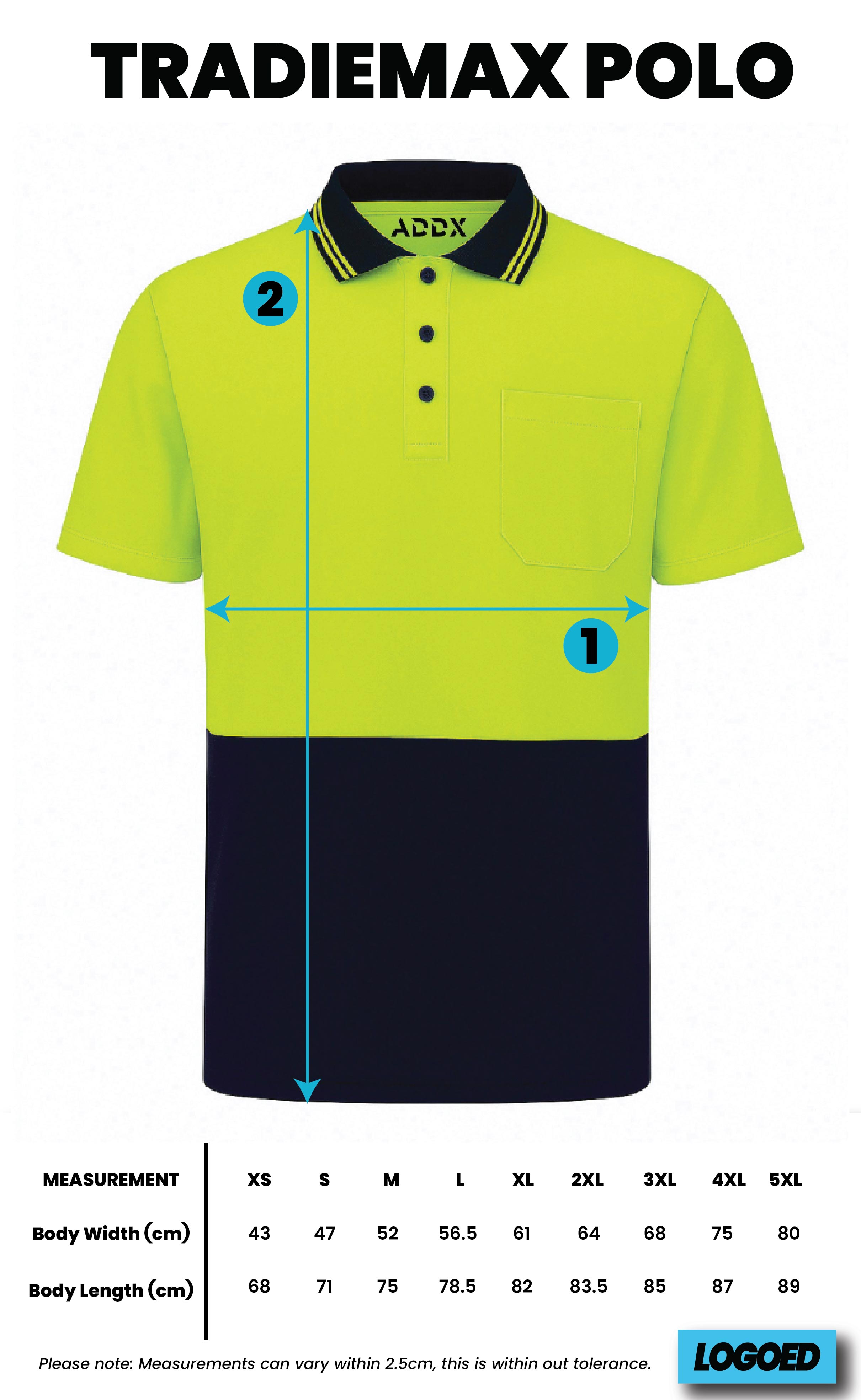 TradieMax Polo size chart